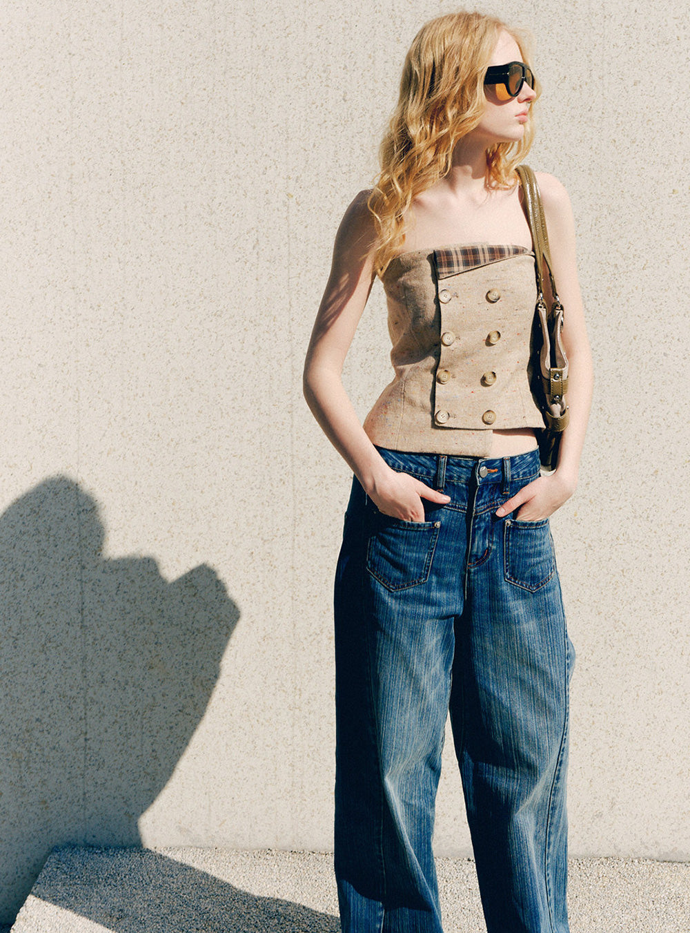 Sandstone Tweed Button Corset Top