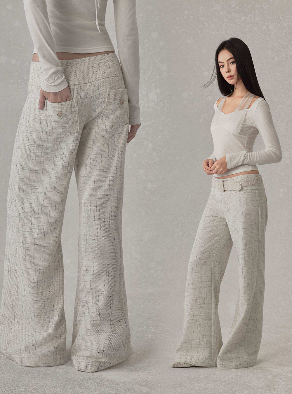 Soft Grid Texture Straight Pants