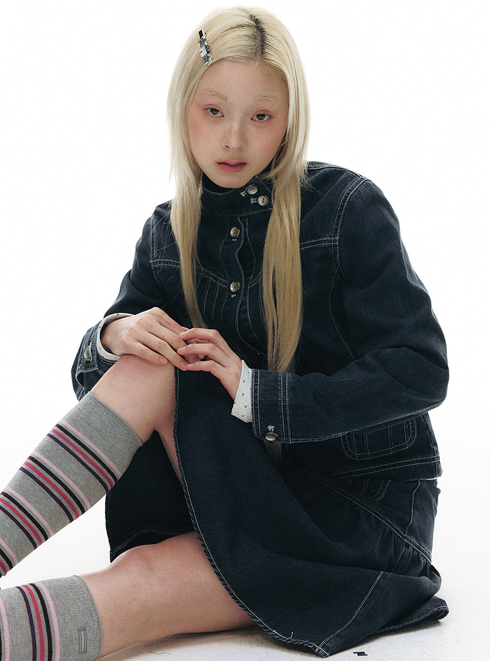 Retro Line Denim Jacket (2color)