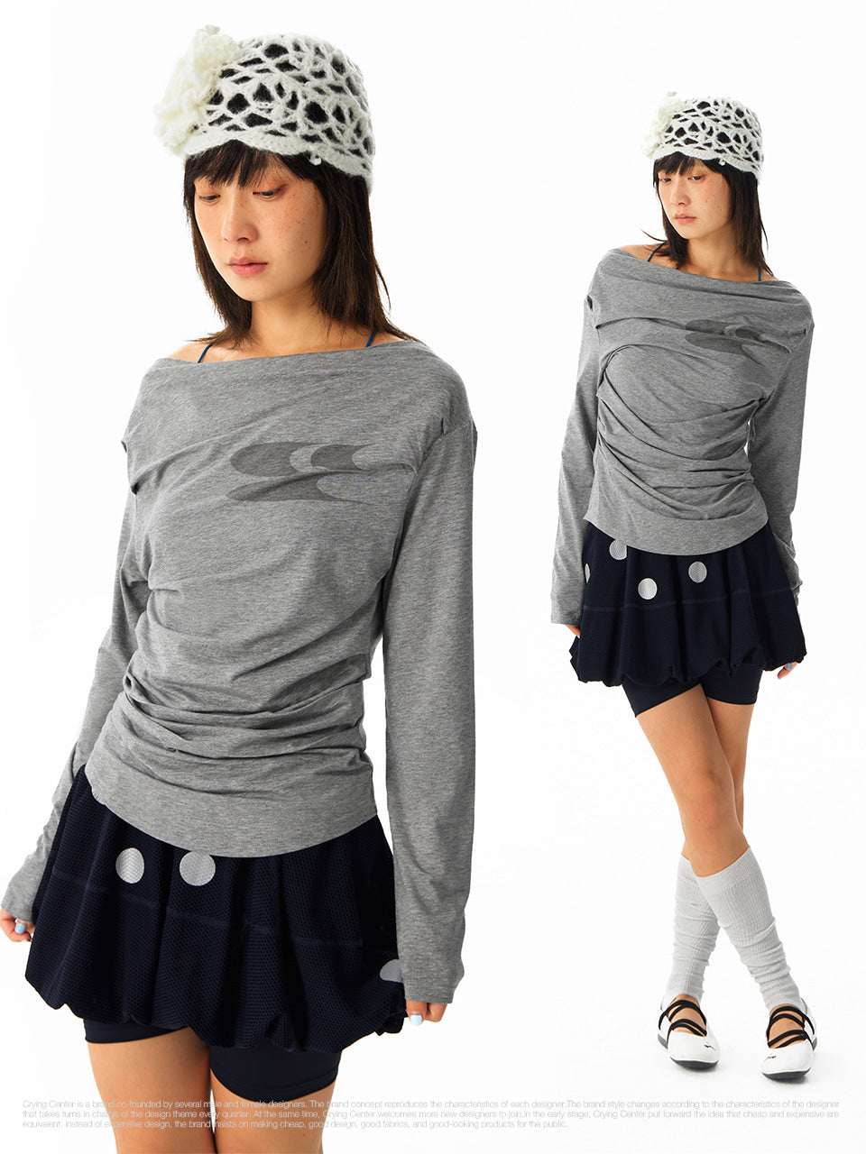 CryingCenter Off-Shoulder Pleated Cool Top Long Sleeve