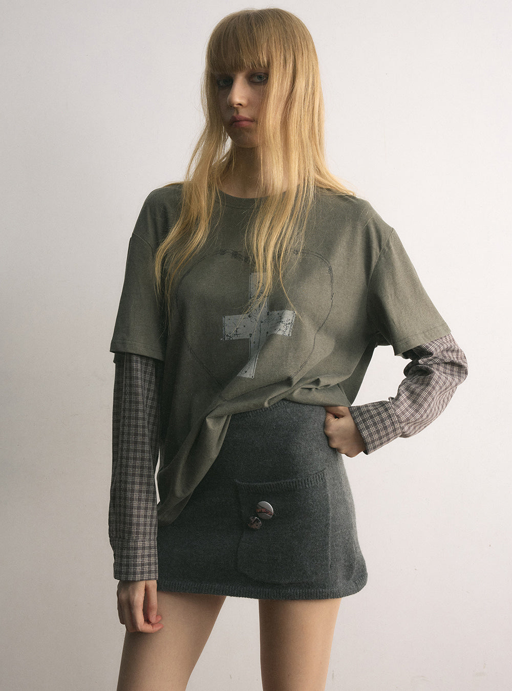 Khaki Faded Cross Layered Top