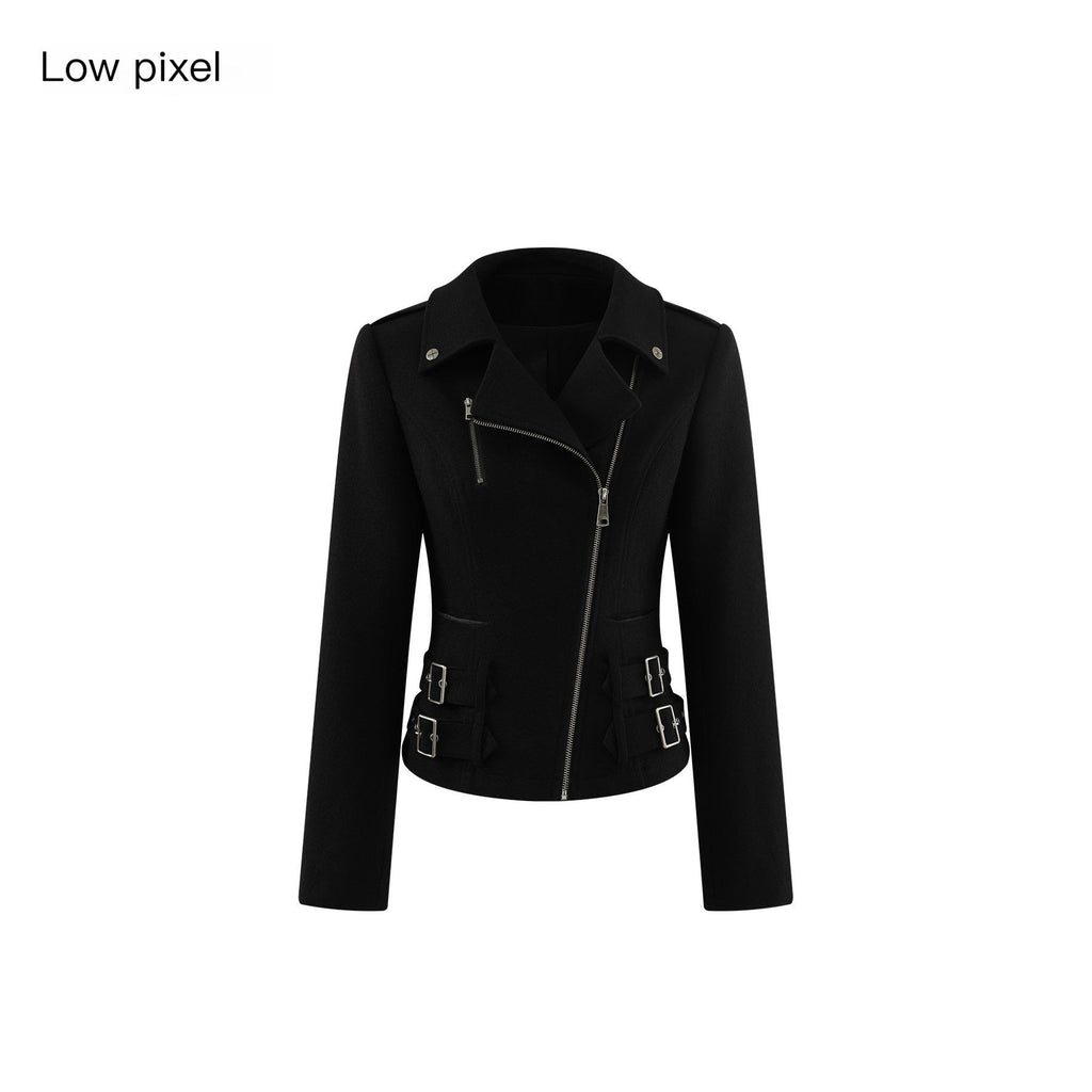 Wool Blend Thick Slim Fit Street Euro Zip Front Black Cropped Jackets