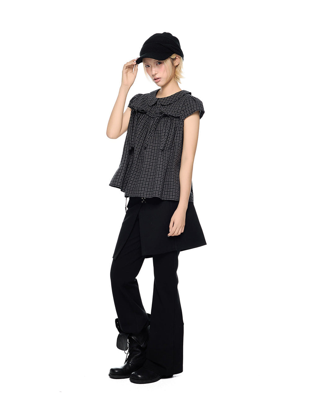 Petal Doll Check Ribbon Blouse Top