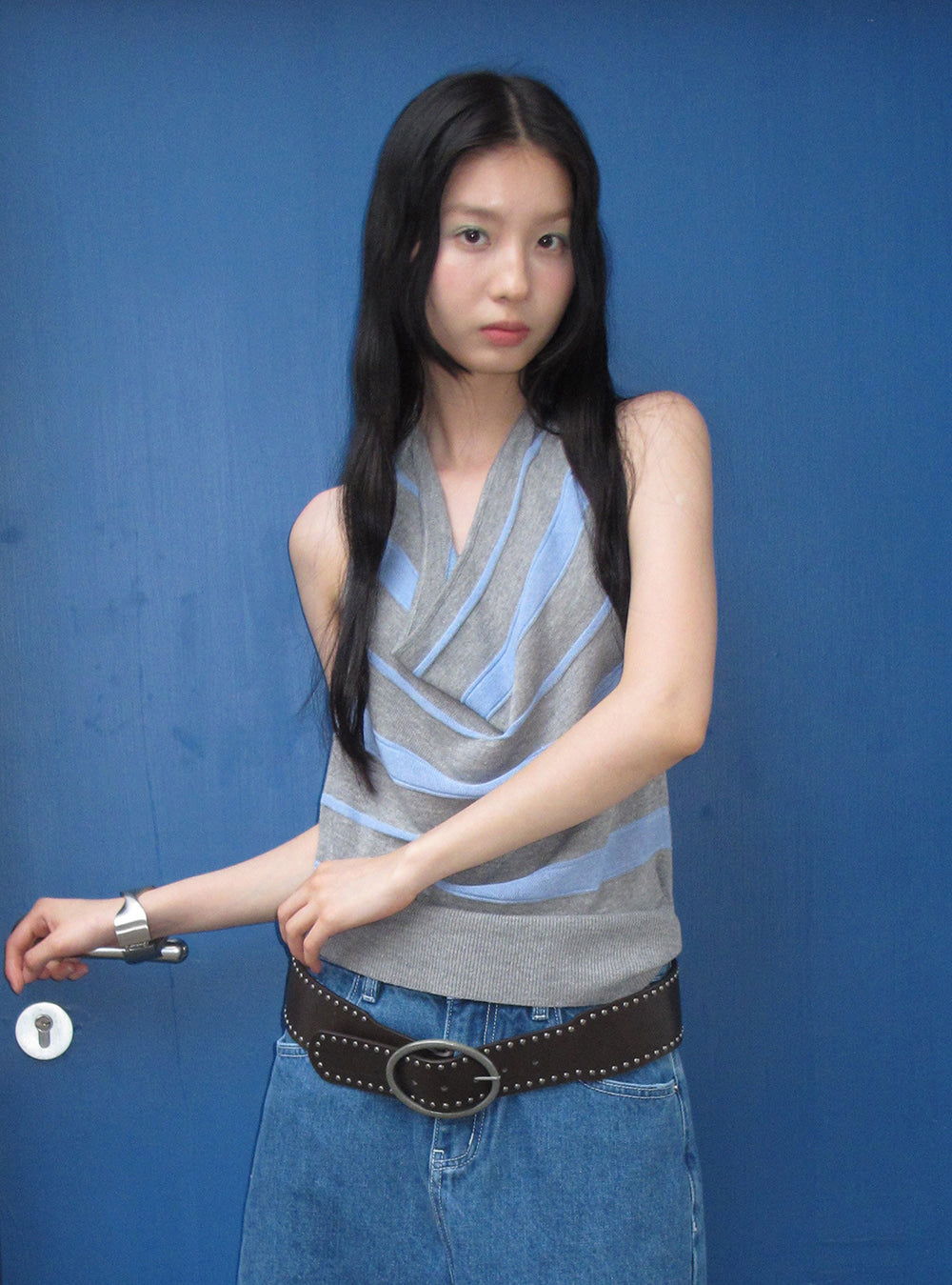 Stripe Halterneck Swing Vest