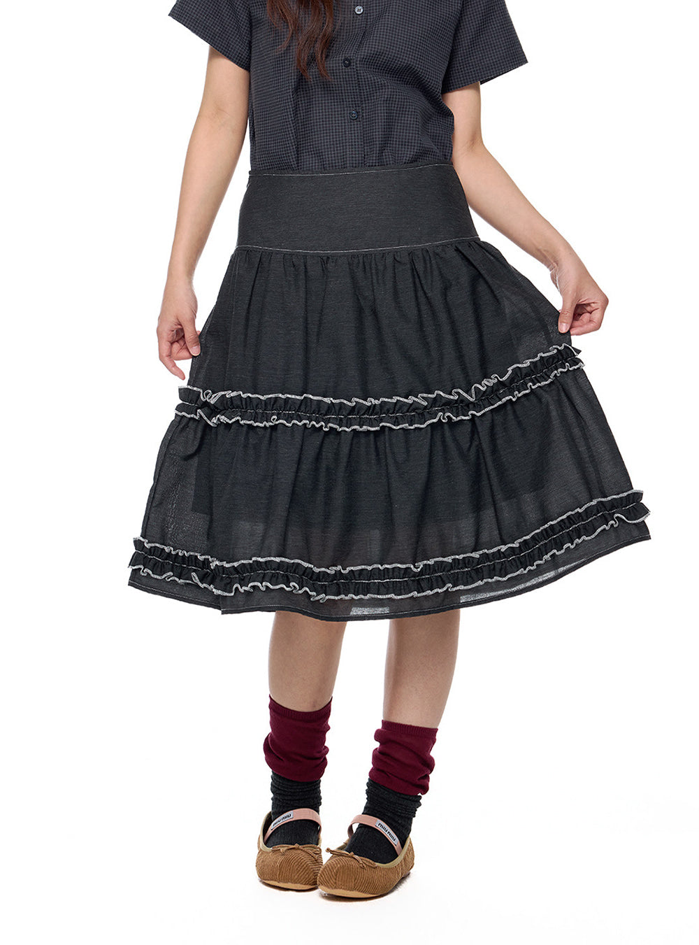 Soot Ruffle Drift Skirt (2color)