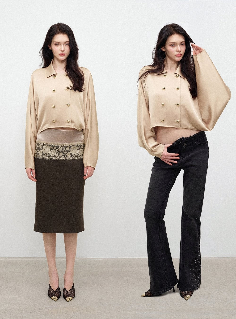 Champagne Satin Batwing Top
