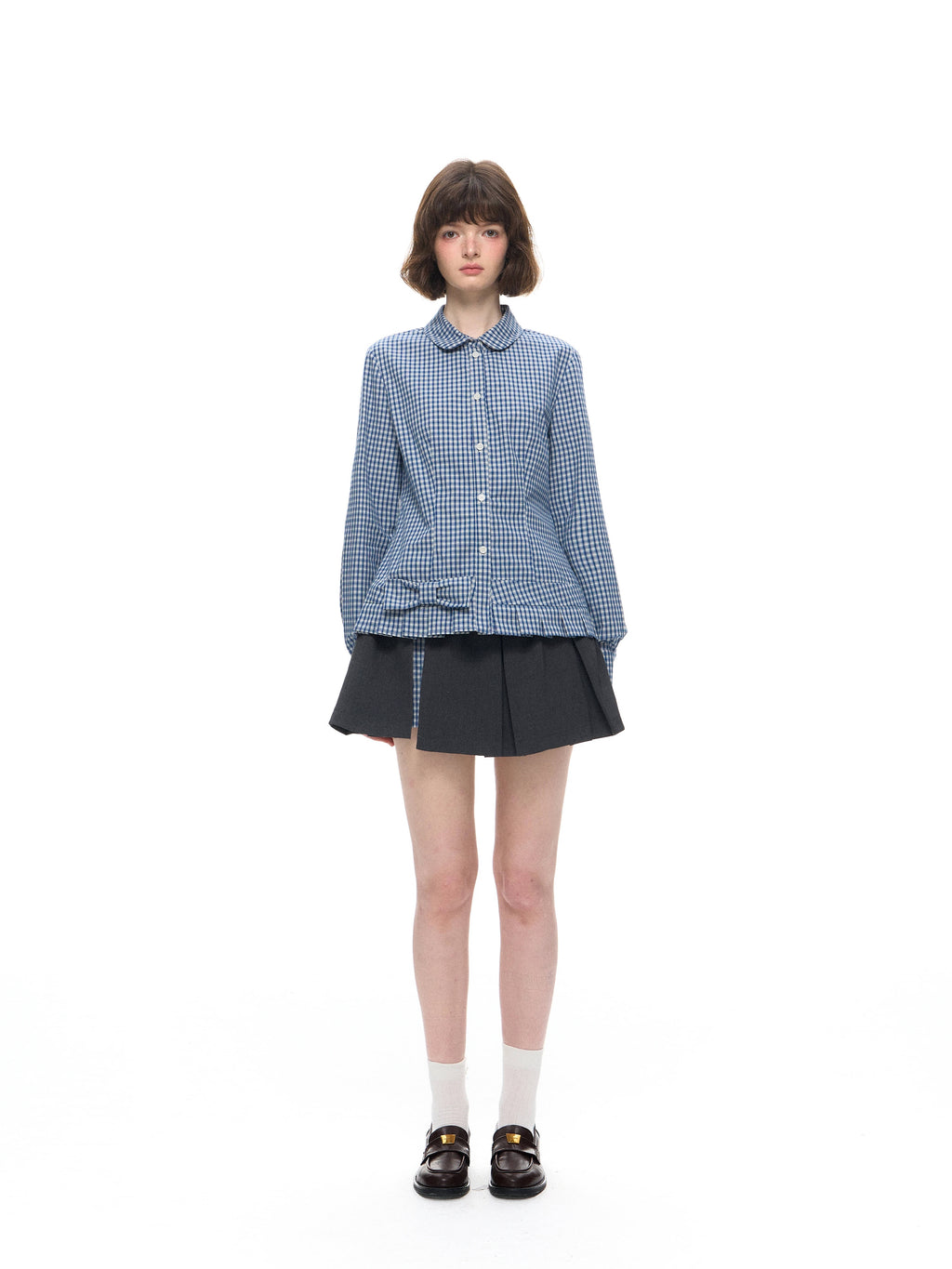 Romance Nanci Peter Pan Collar Long Sleeve Shirt Pleated Layered Top