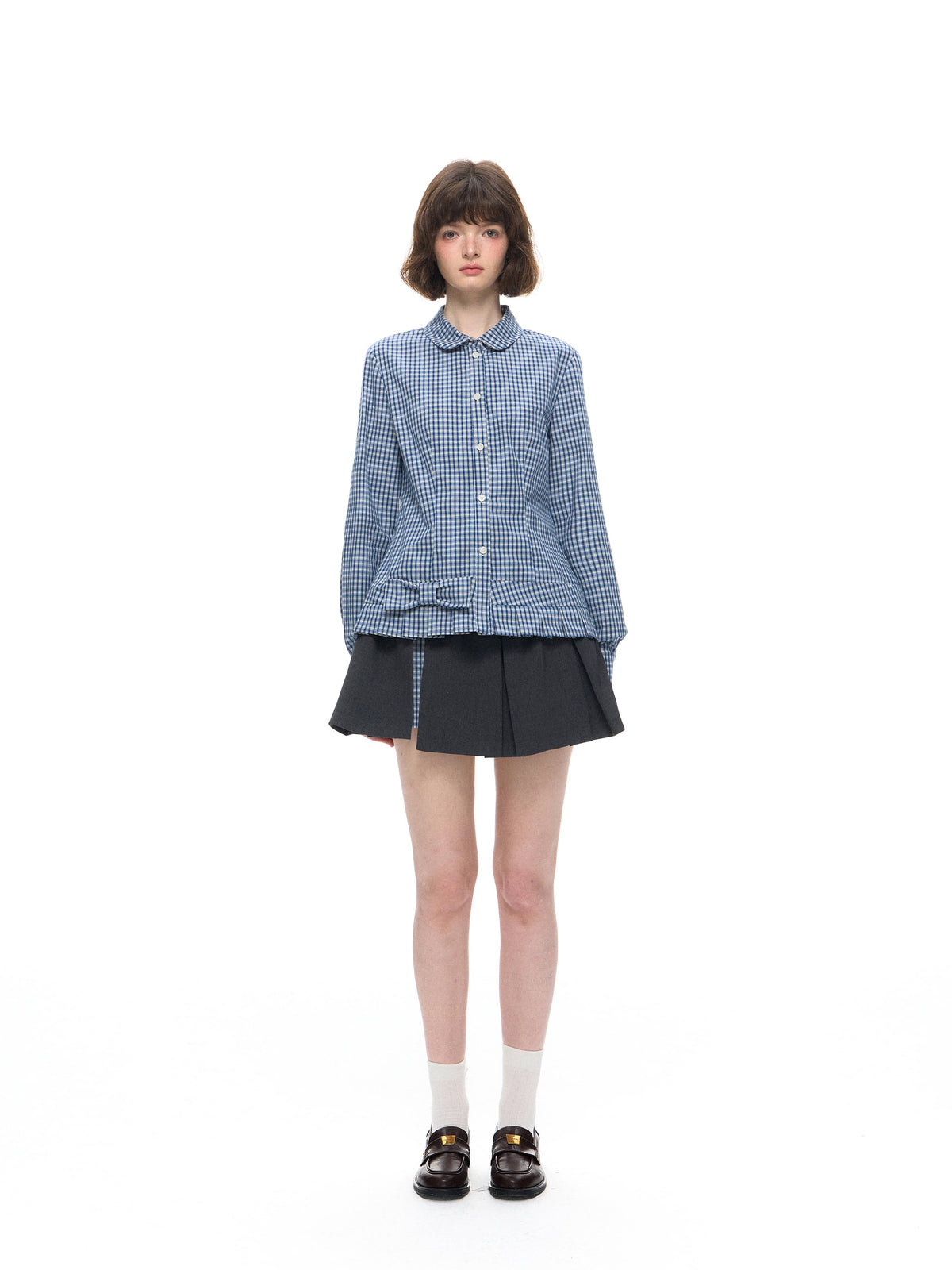 Romance Nanci Peter Pan Collar Long Sleeve Shirt Pleated Layered Top