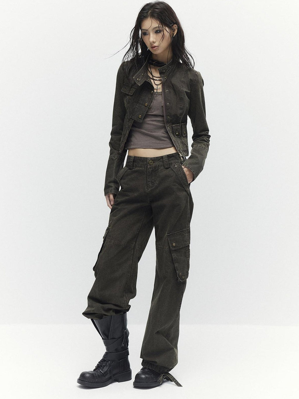 High Waist 100 Percent Cotton Vintage Slim Fit Women Coffee Brown Straight Pants