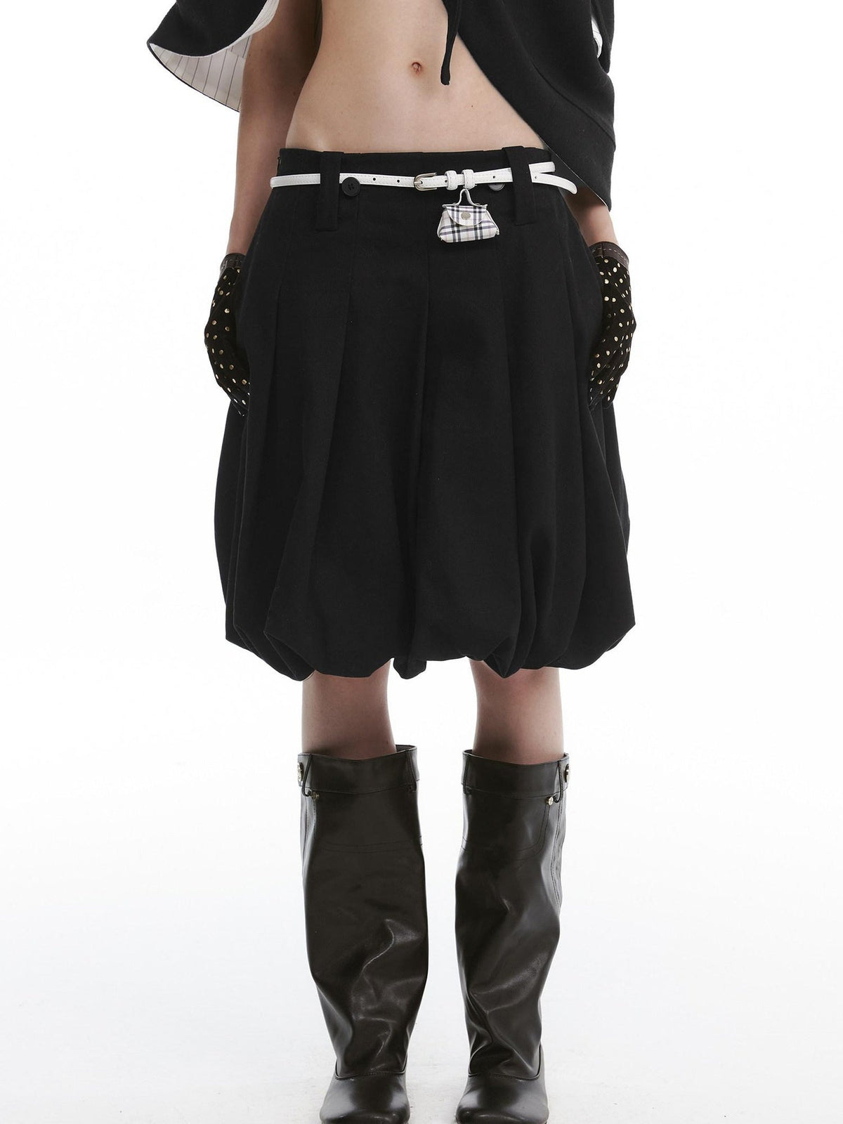 Cute Bow Plaid Cropped Lapel Top High Waist Skirt Unisex Top & Skirt Sets