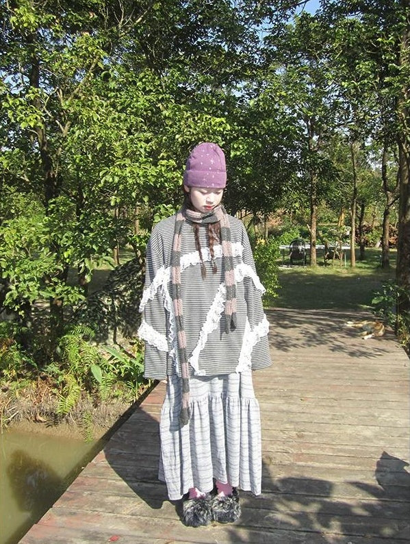 3months | LACE STRIPED LOOSE TOP【ID:TN00040】