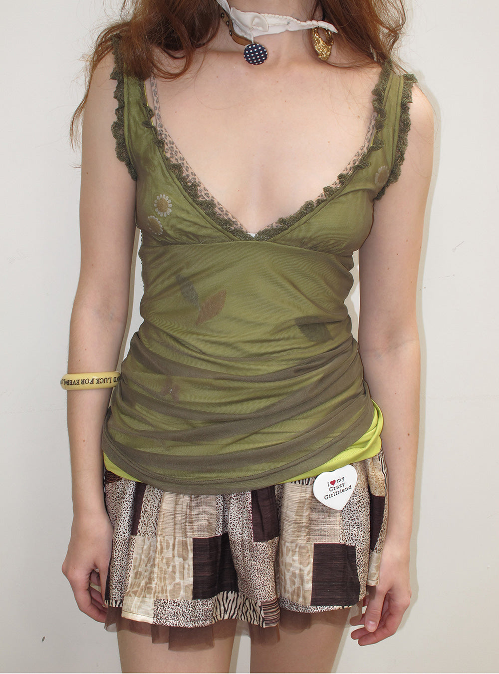 Olive Sheer Layered Lace Top