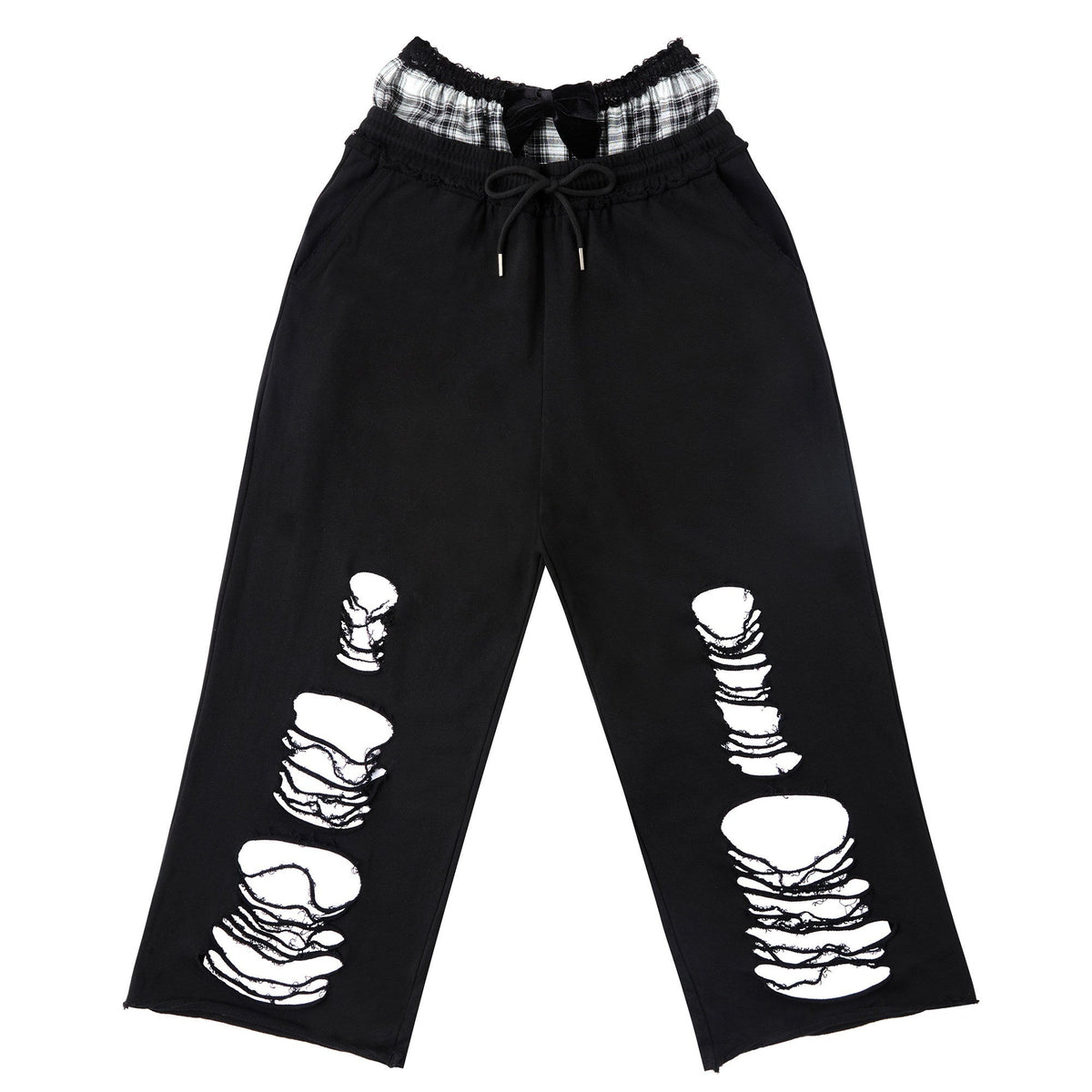 Velvet Bow Asymmetrical Distressed Faux Two Piece Women'S Cotton Sweatpants