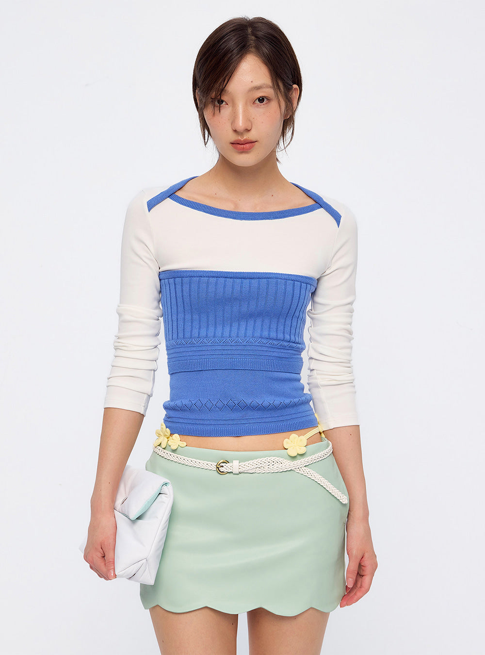 Contrast Knit Layered Long Sleeve Top