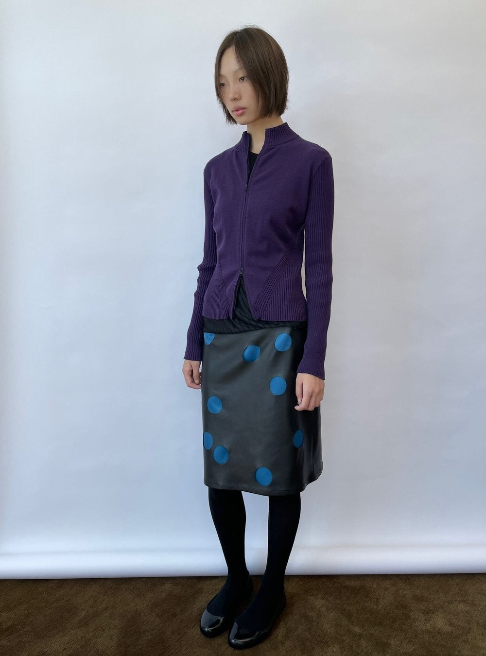 Polka Cutout Leather Skirt