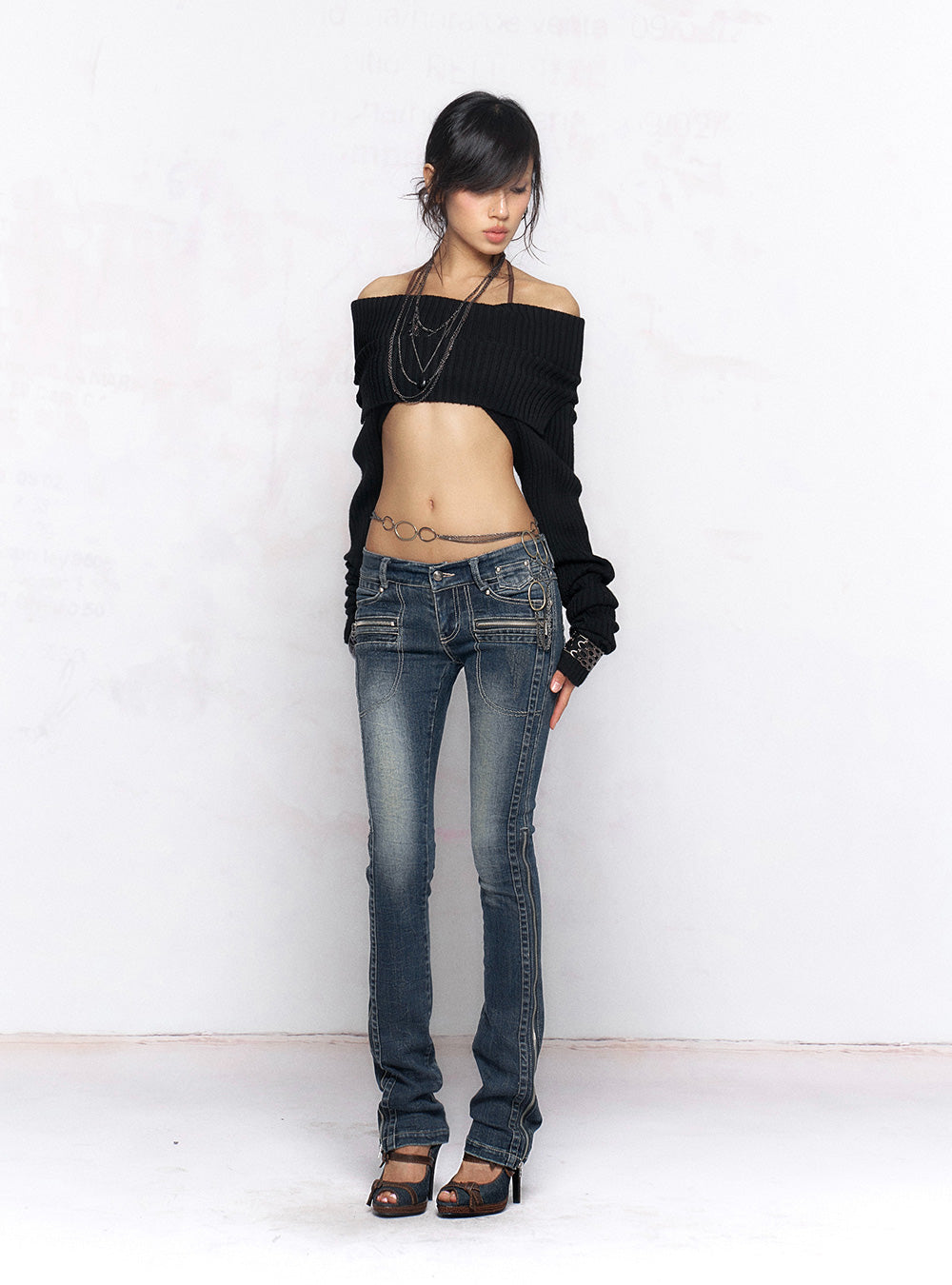 Deep Blue Multi-Zip Stretch Slim Jeans