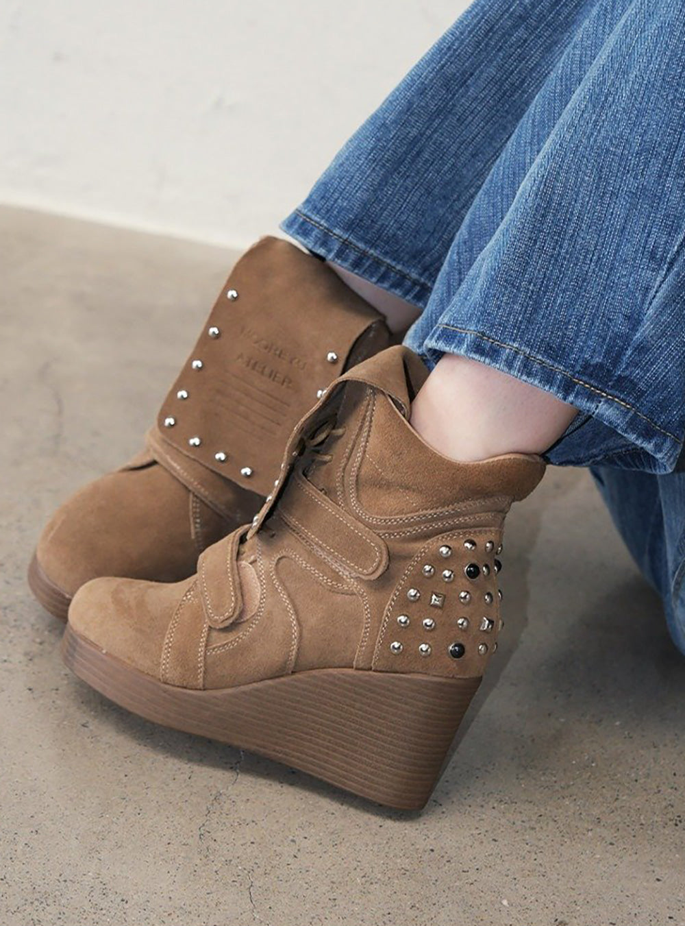 Rust Stud Wedge Boots