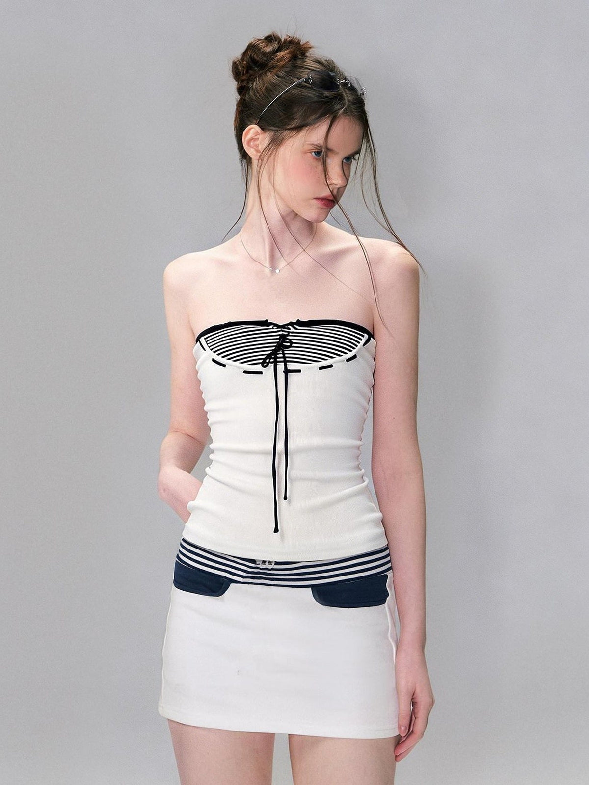 Contrast Printed Cotton Mid Waist Straight Bodycon Women White Mini Skirts