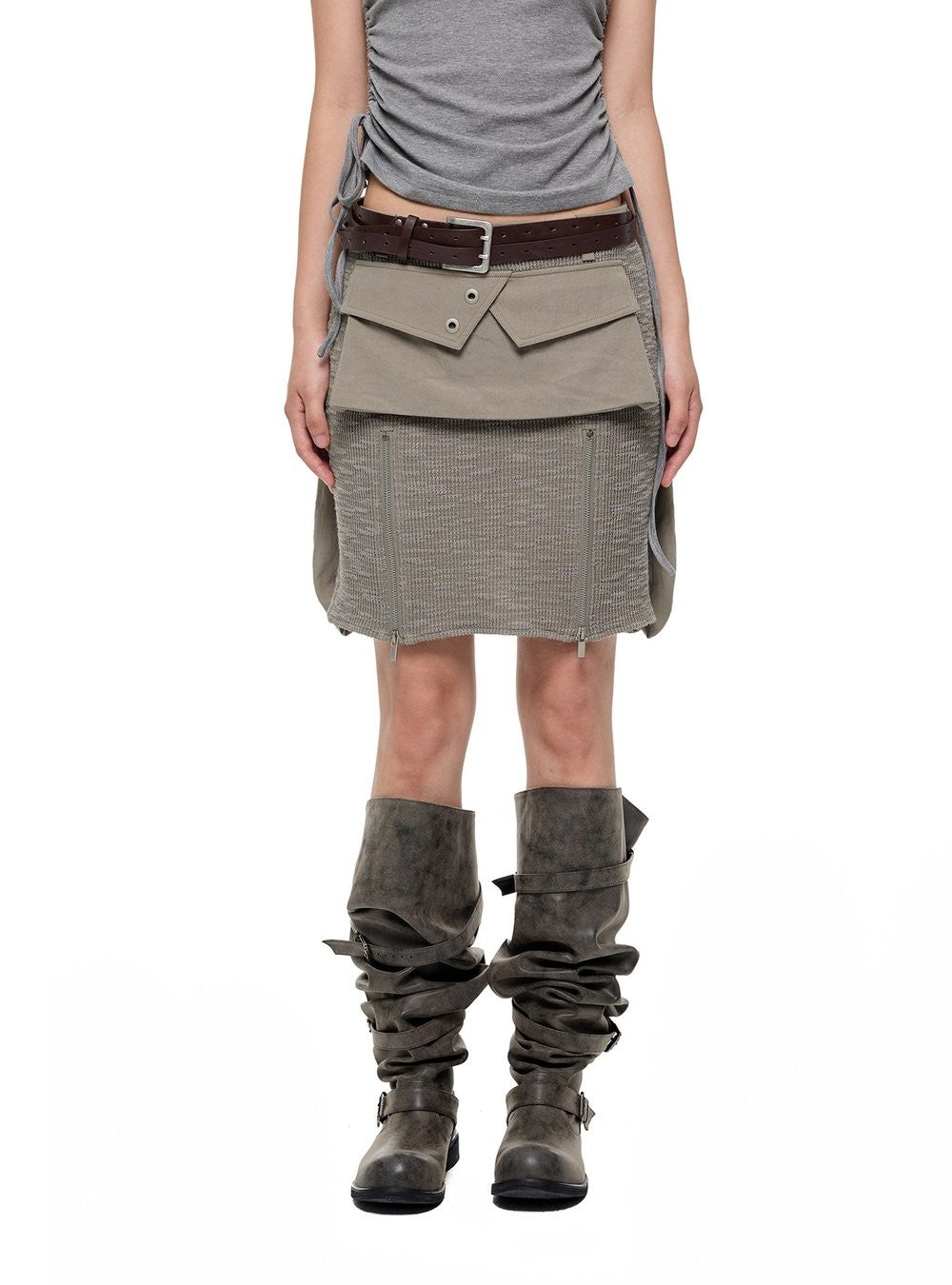 Utility Patchwork Knit Skirt