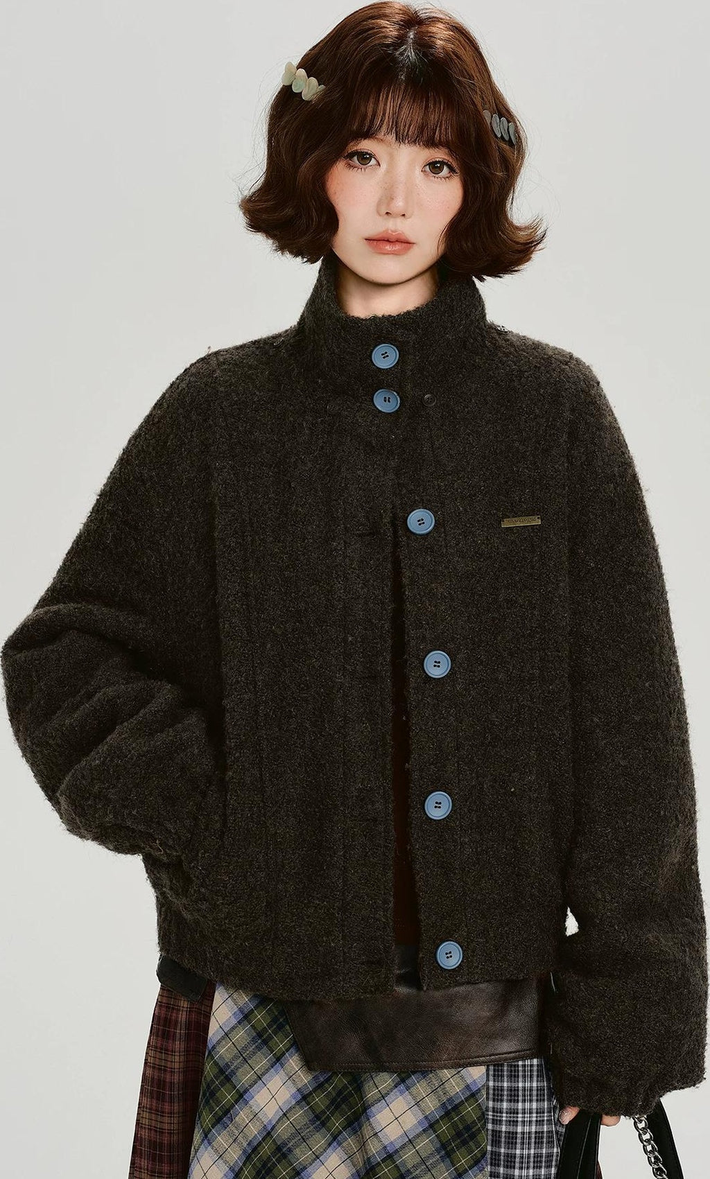 Girlyhalo |  RETRO FUR COLLAR TWEED JACKET【ID:TN00012】