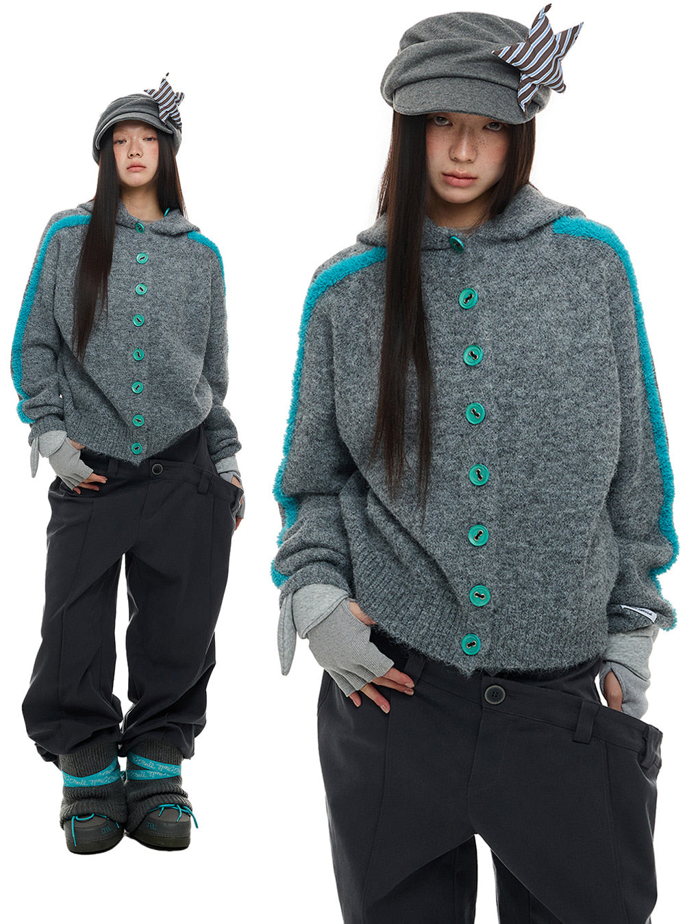 Button Up Knit Hoodie Cardigan (2color)