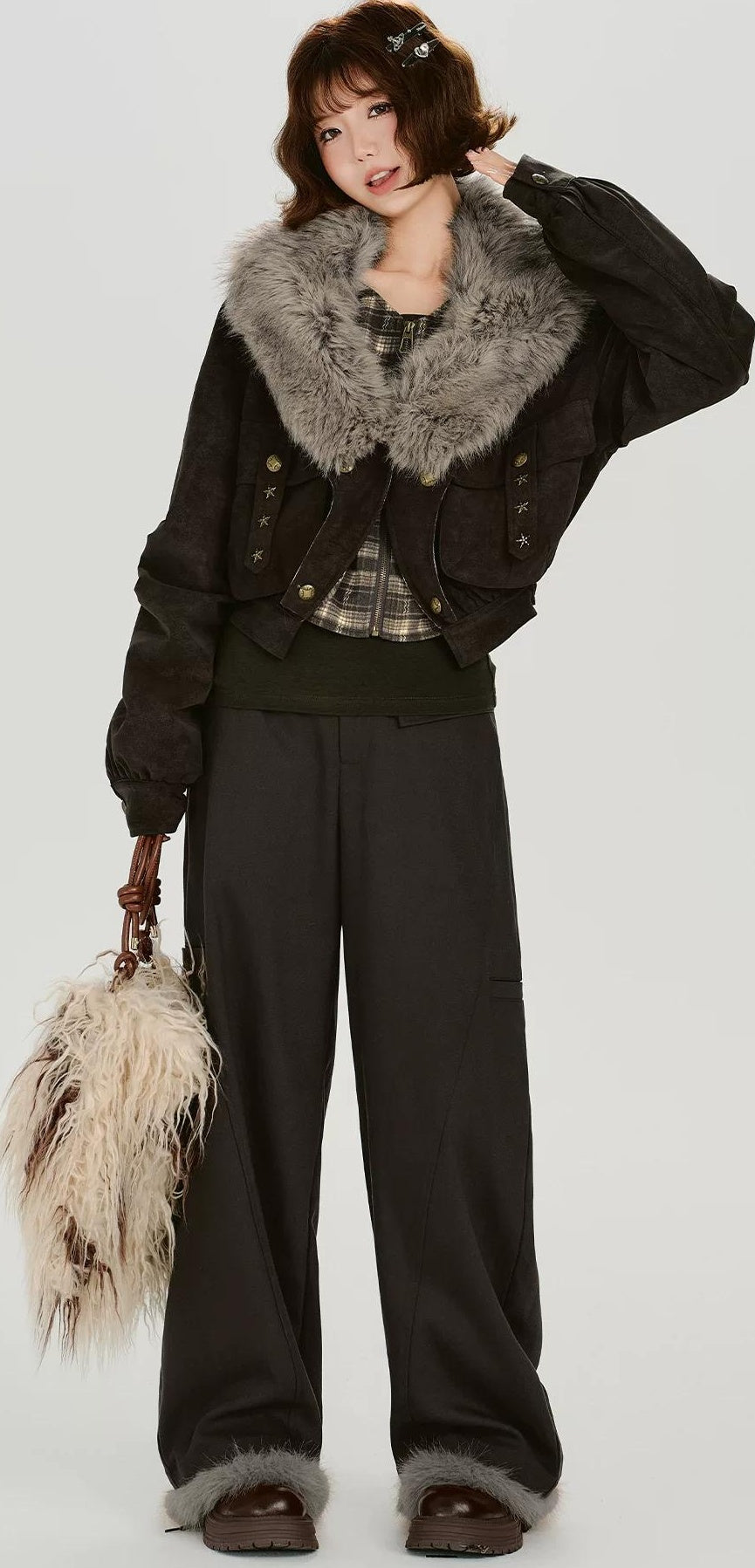 Girlyhalo |  RETRO FUR COLLAR COAT【ID:TN00015】