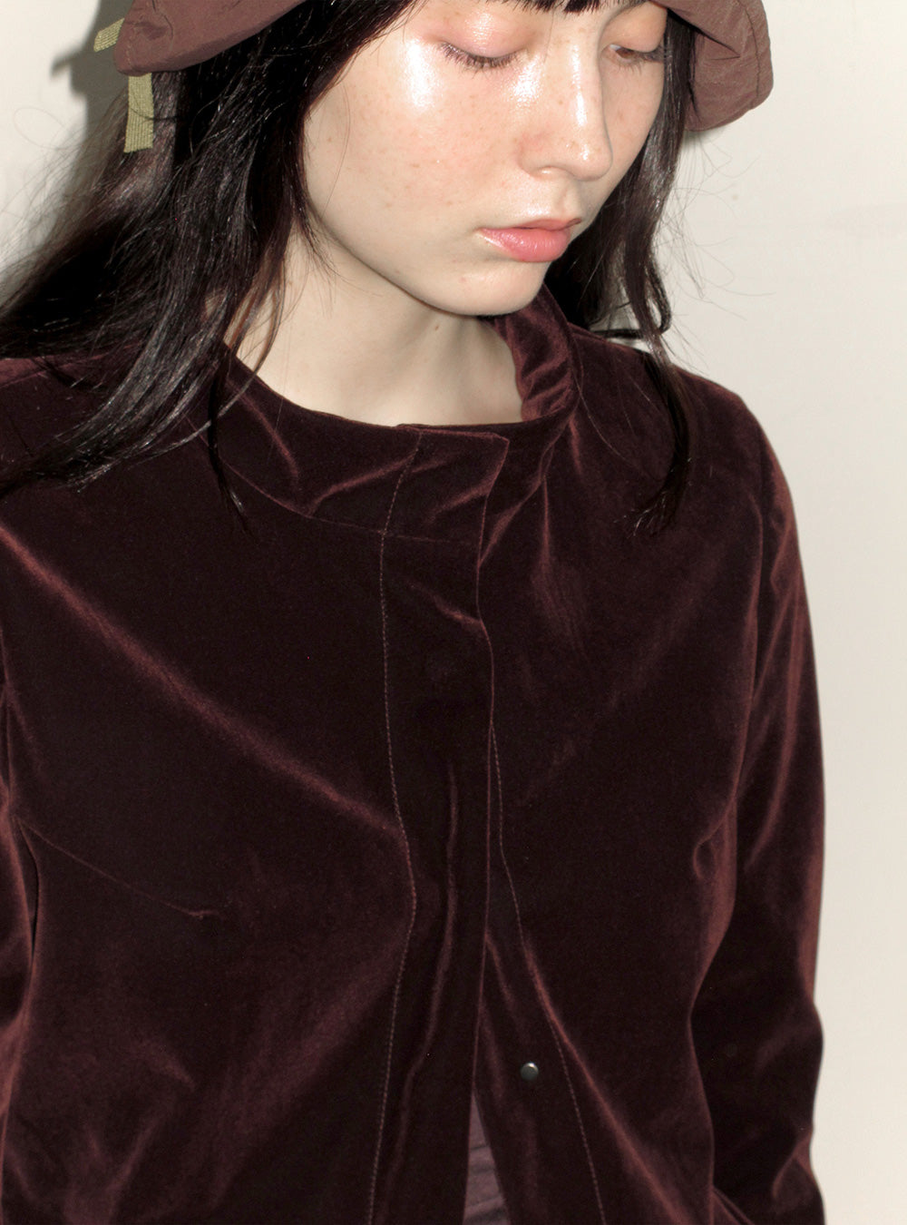 Sleek Velvet Stand Collar Cropped Jacket