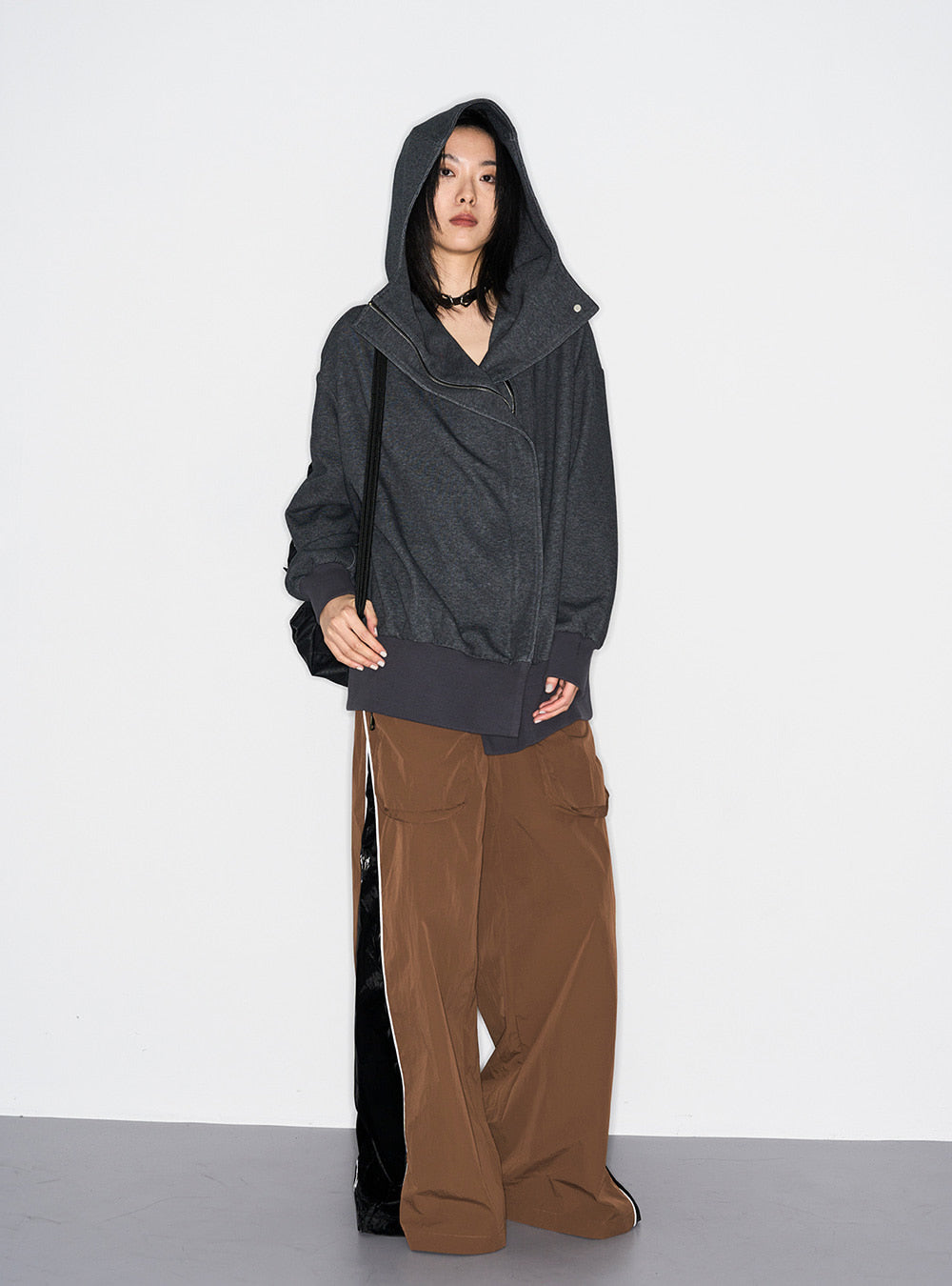 Wide Collar Zip-Up Hoodie (2color)