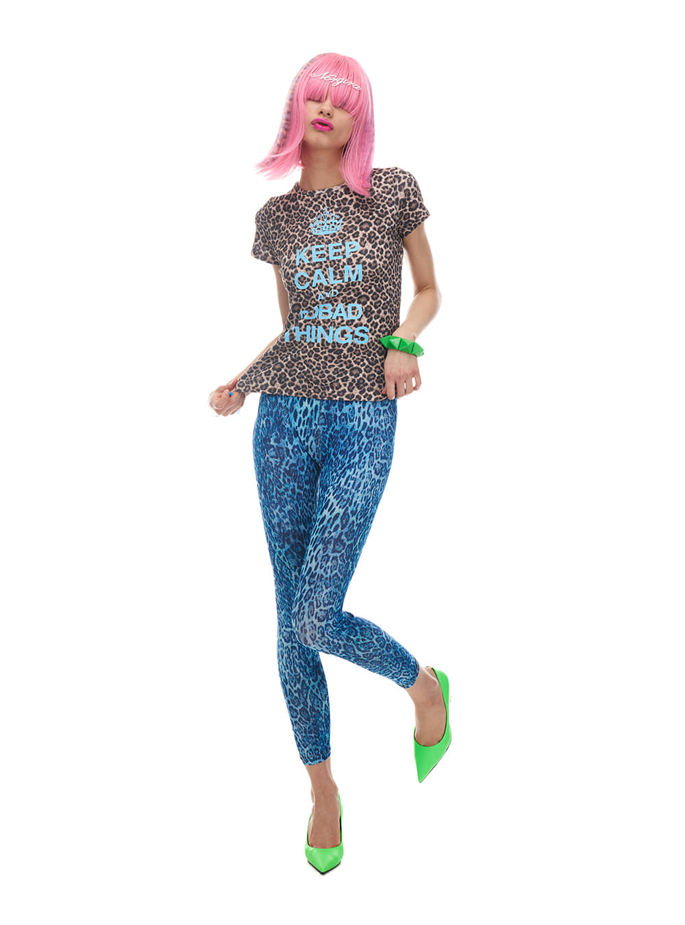 Blue Crown Leopard Slogan Top