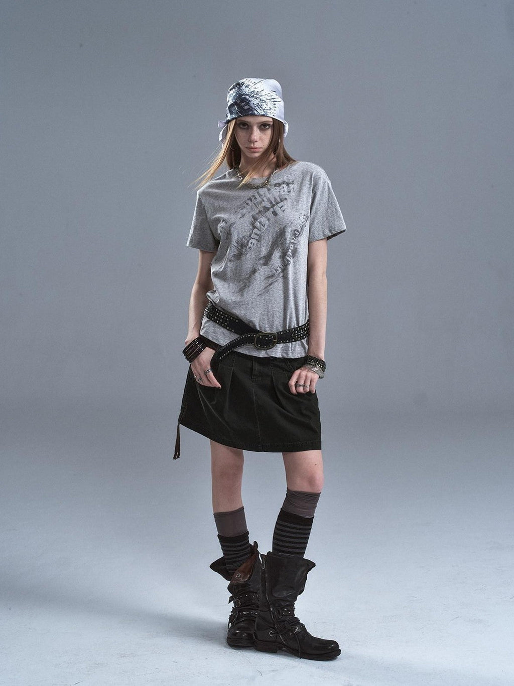 Dark Green Riveted Side Drawstring Split Lace Up Women'S Cotton Midi Skirts