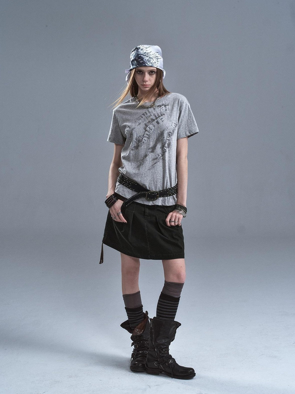 Dark Green Riveted Side Drawstring Split Lace Up Women'S Cotton Midi Skirts