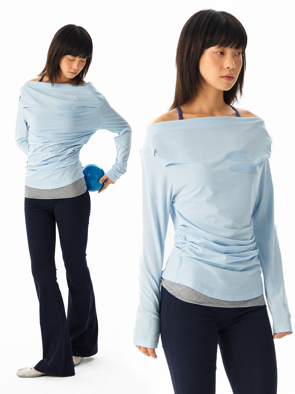 CryingCenter Off-Shoulder Pleated Cool Top Long Sleeve