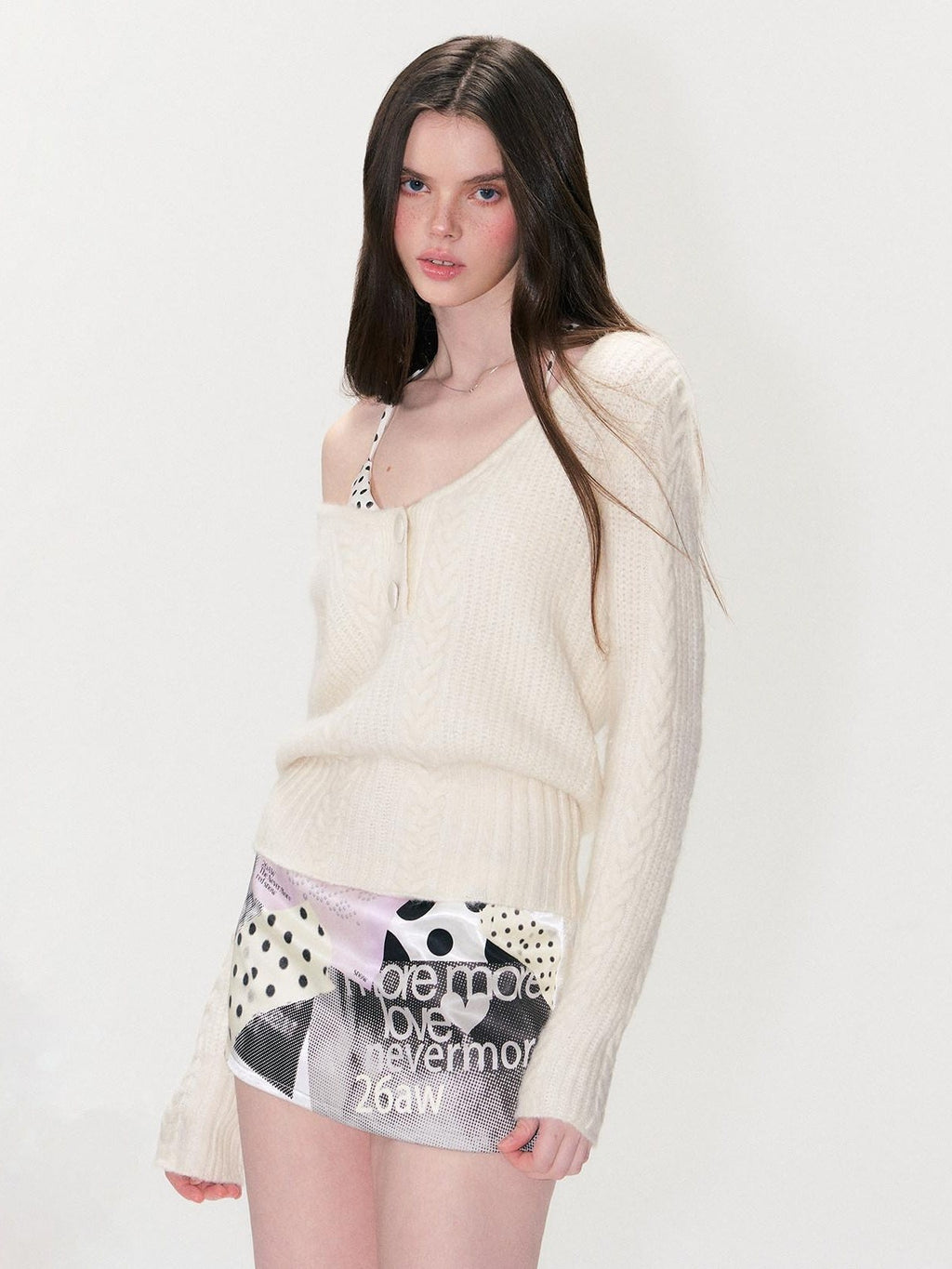Soft Vintage Oversized Button V-neck Pullover Knit Wool Blend Girls Sweaters