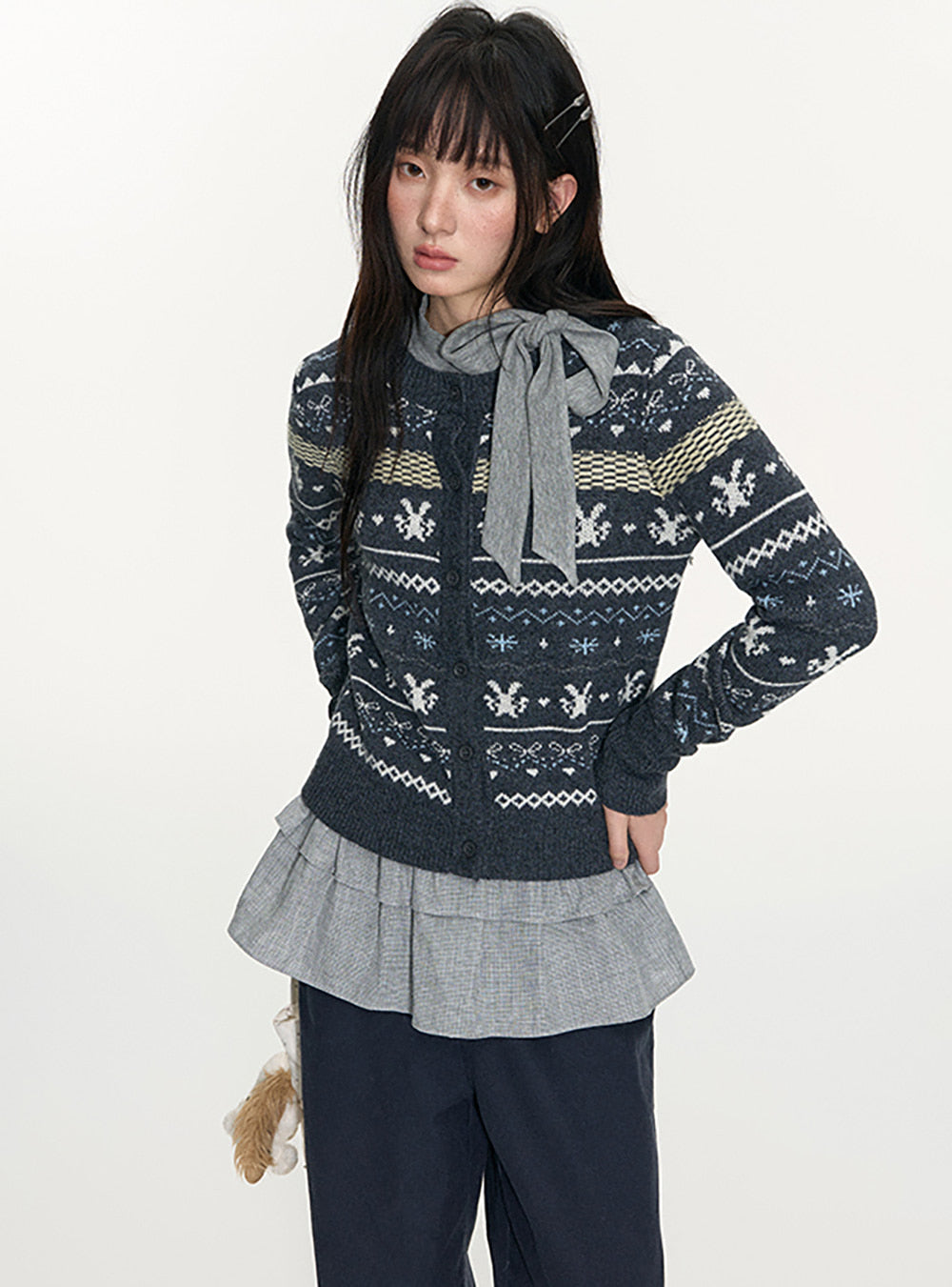 Nordic Bow Knit Cardigan