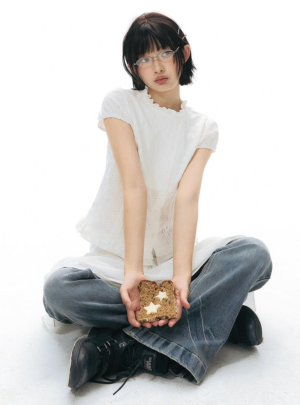 Frill Waist Panel Button Blouse (2color)