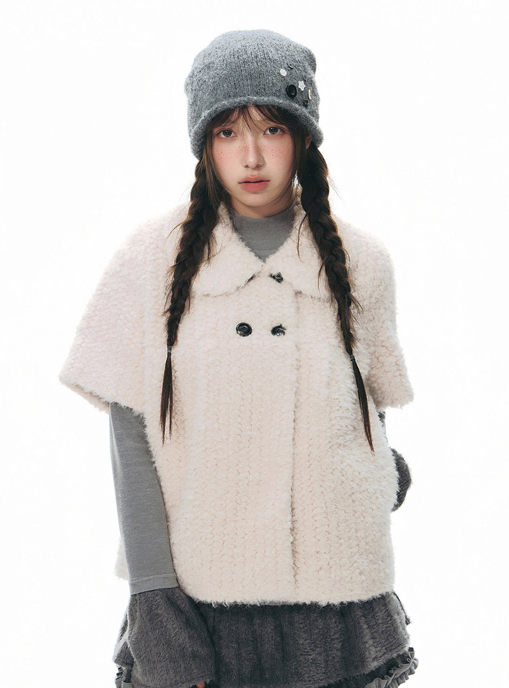 Gray Buttoned Handcrafted Beanie