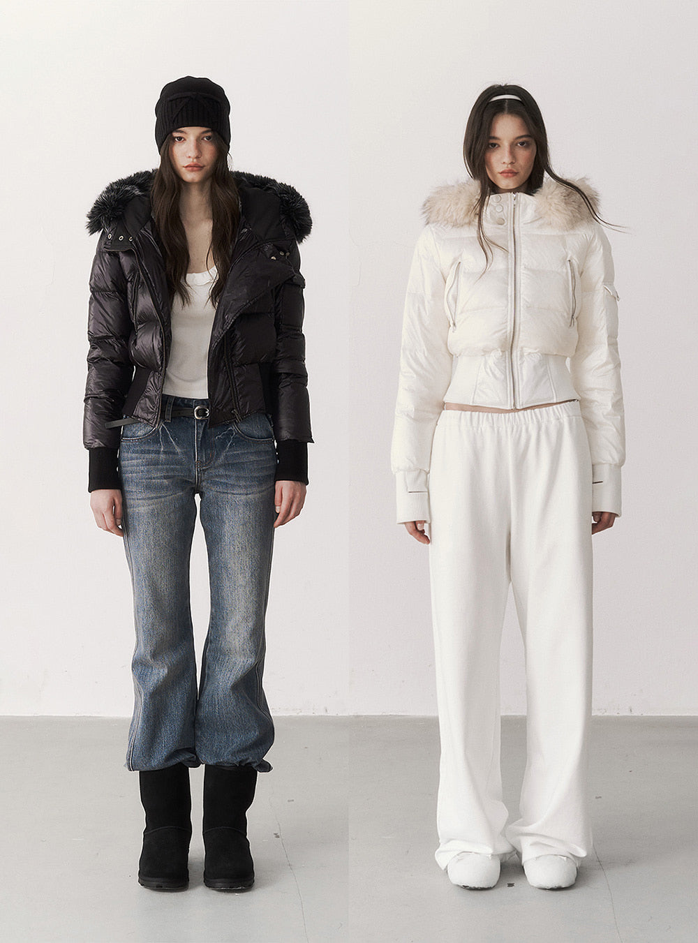 Feather Trim Down Crop Jacket (2color)