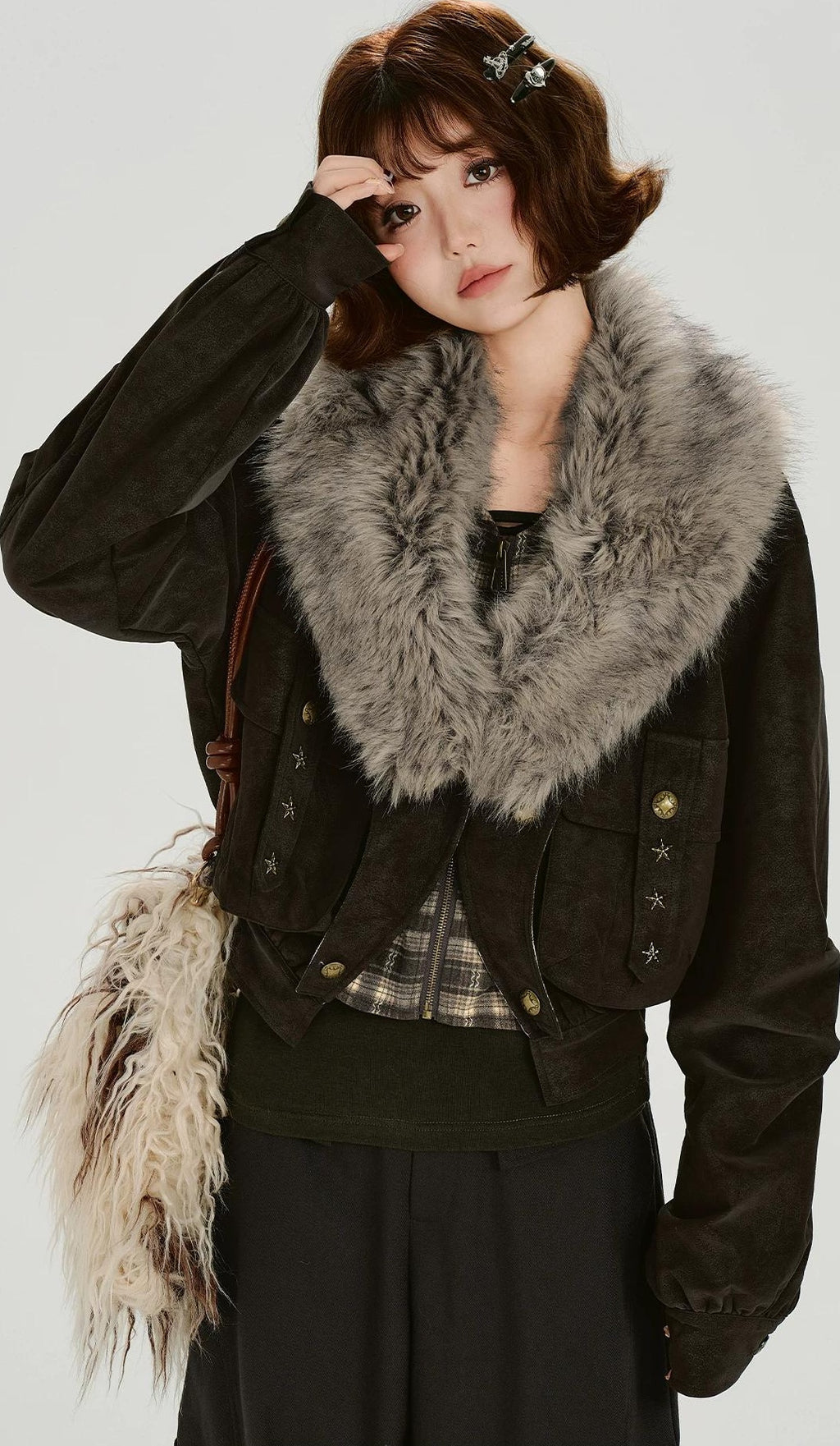Girlyhalo |  RETRO FUR COLLAR COAT【ID:TN00015】