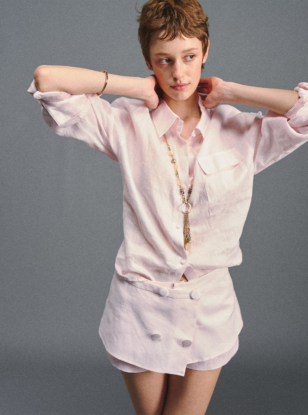 Linen Satin Waistline Shirt & Skort