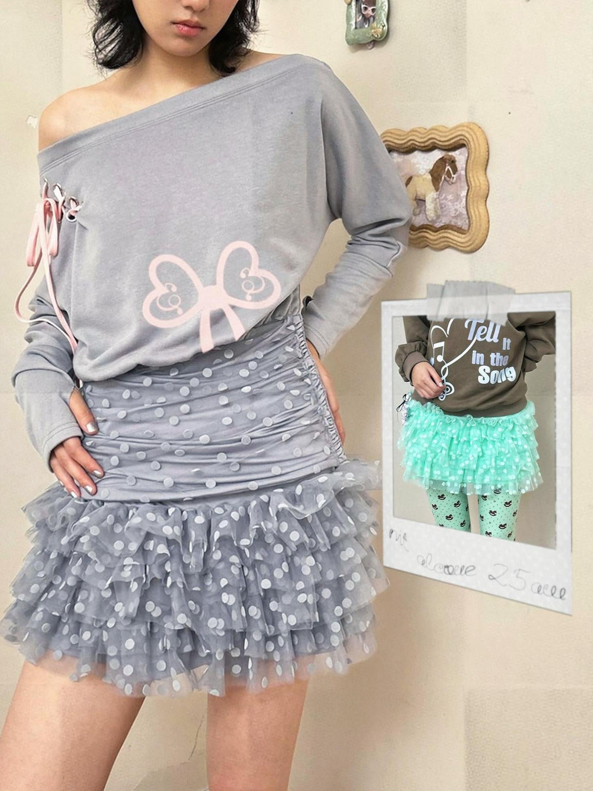 Core Spun Casual Pleated Puff Skirt Mid Waist Girls Mint Gray Mini Skirts