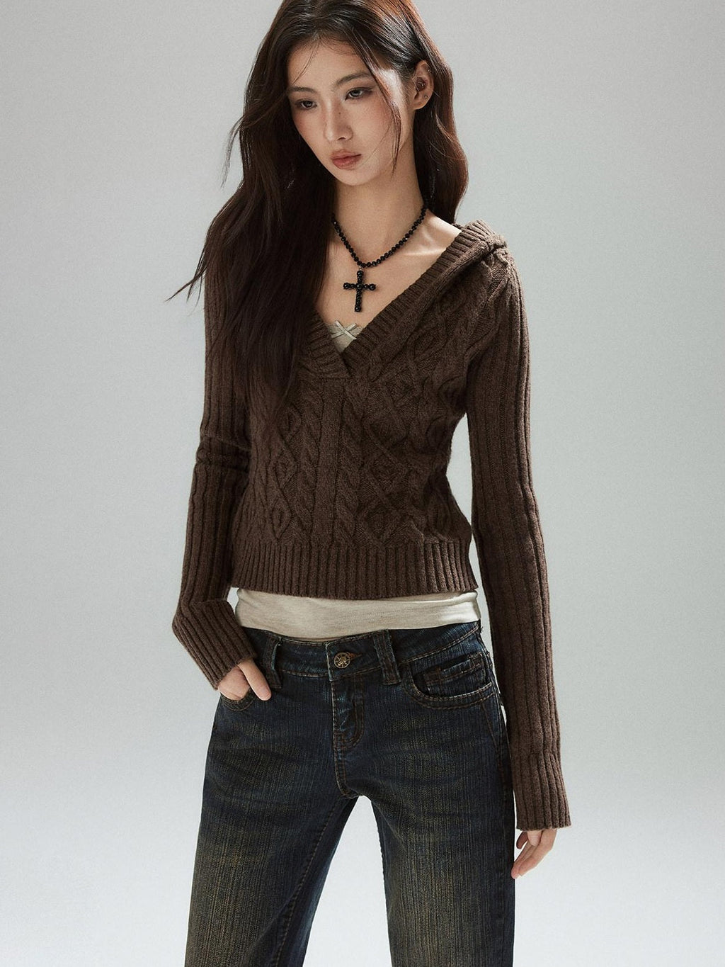Wool Blend V-neck Slim Pullover Two Piece Cami Set Casual Sweaters