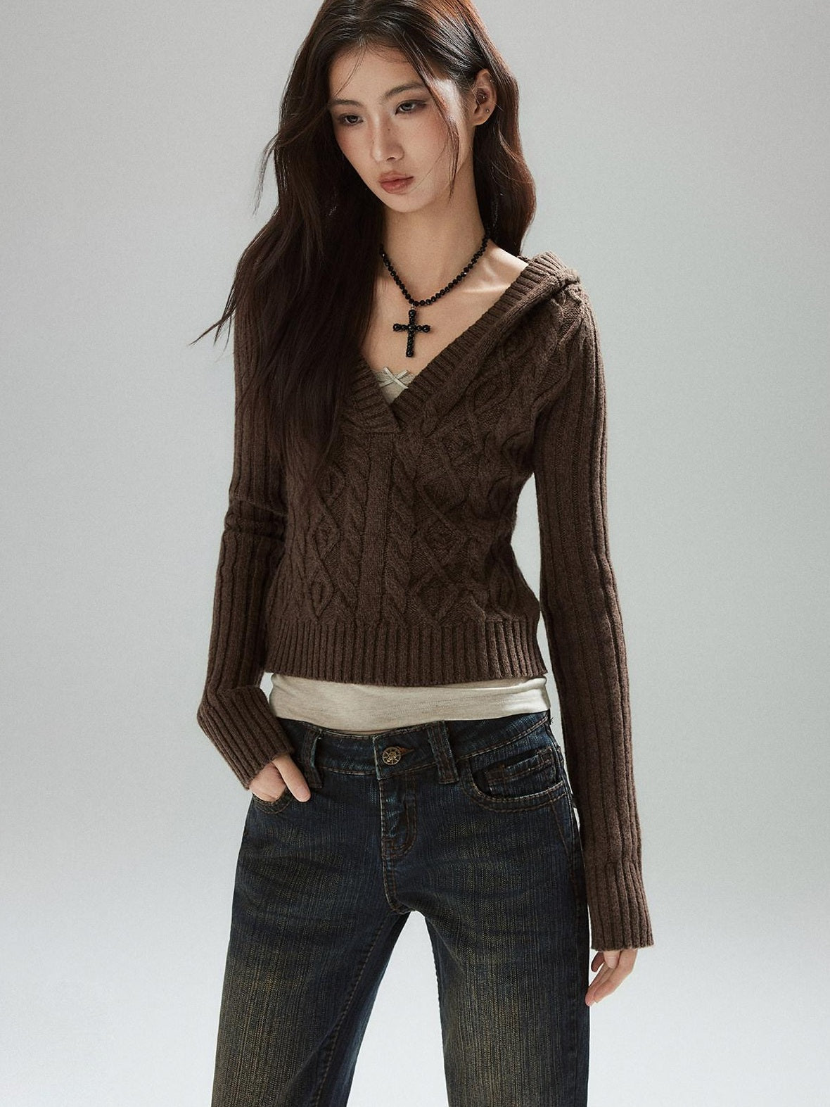 Wool Blend V-neck Slim Pullover Two Piece Cami Set Casual Sweaters