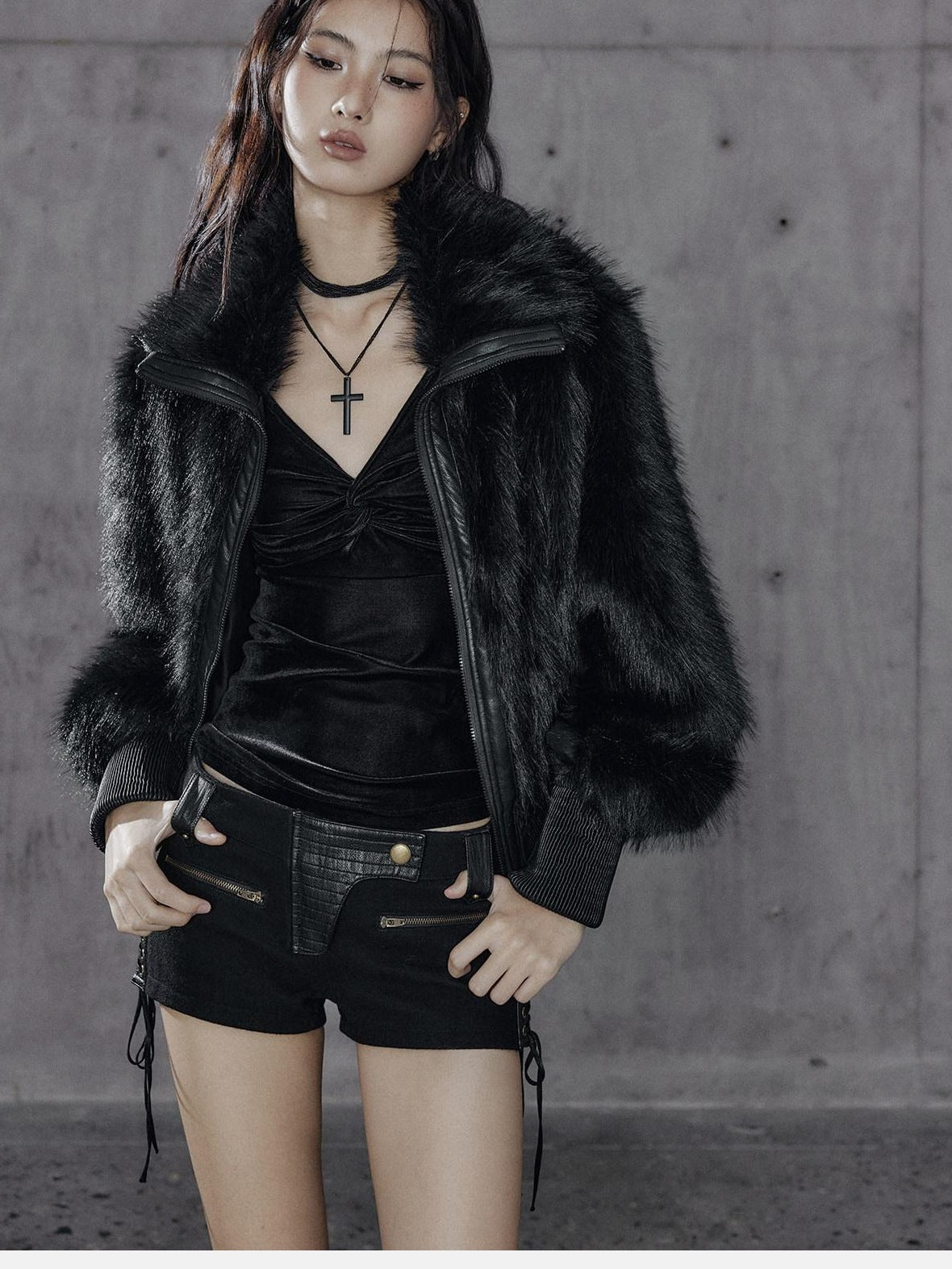 Warm Thick Black Sexy Slim Fit Spandex Zipper Lapel Women Cropped Jackets
