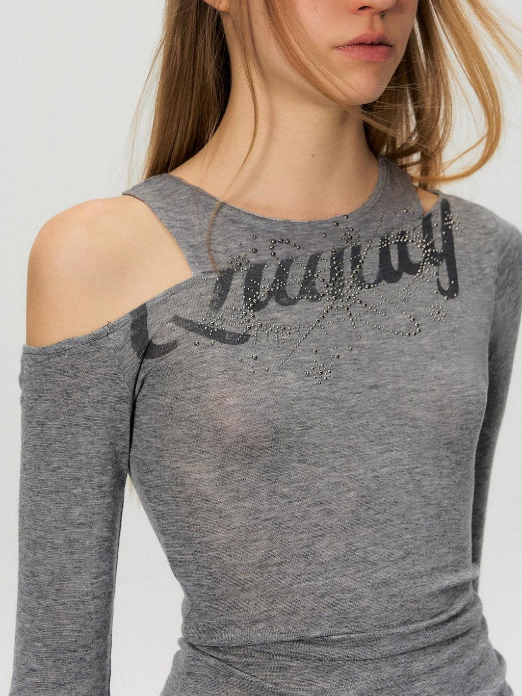 Rhinestone Vintage Slim Women Lyocell Blend Letter Print Long Sleeve Crop Tops