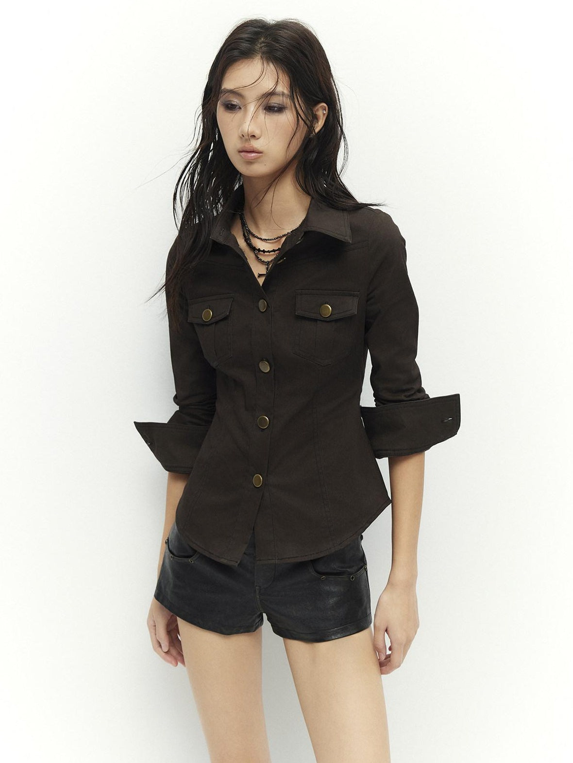 Soft Vintage Slim Fit Button Front Collared Long Sleeve Cotton Back Print Shirts