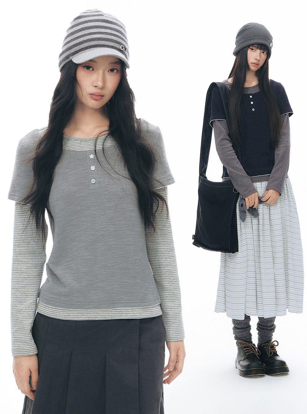 Layered Stripe Button Top (2color)