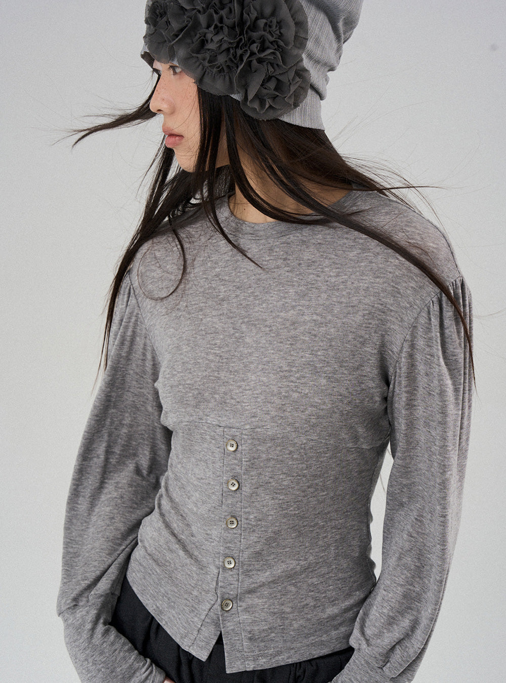 Asymmetric Button Slim Top