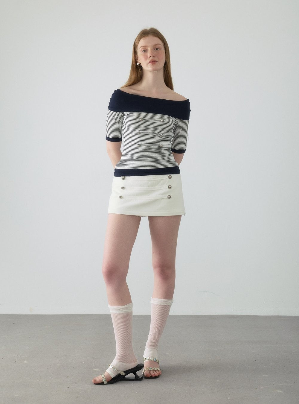Nautical Stripe Off Shoulder Top