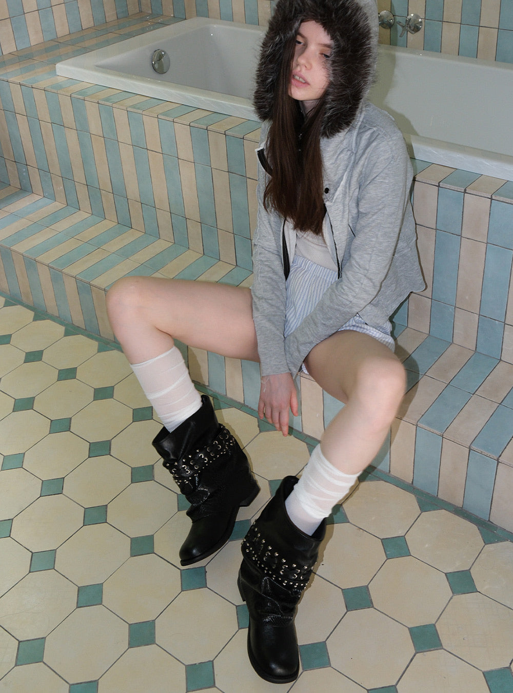 Square-Toe Rebel Stacked Leather Boots