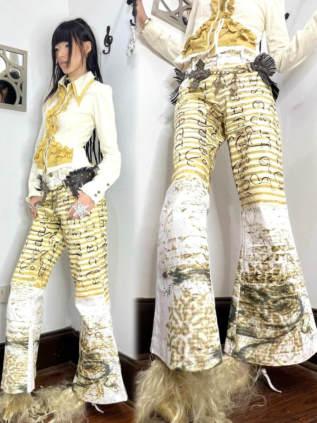 Original Printed Denim Micro Flare Natural Waist Unisex Stylish Flared Jeans